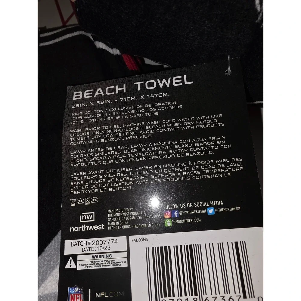 2 NFL Atlanta Falcons Beach Towel 28x58 Cotton Northwest Red Black White New